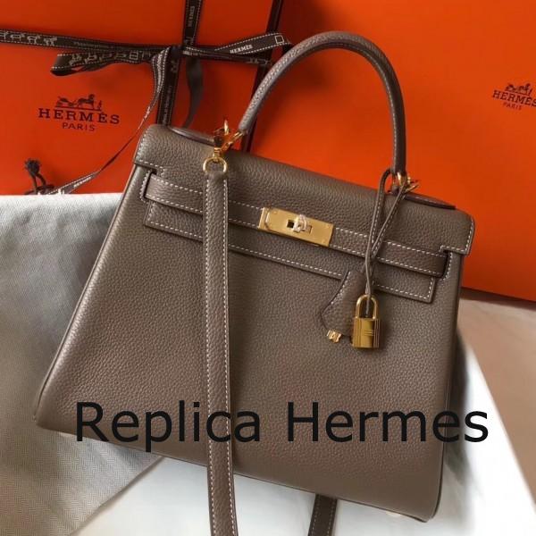 Hermes Taupe Clemence Kelly 32cm Retourne Handbag Replica
