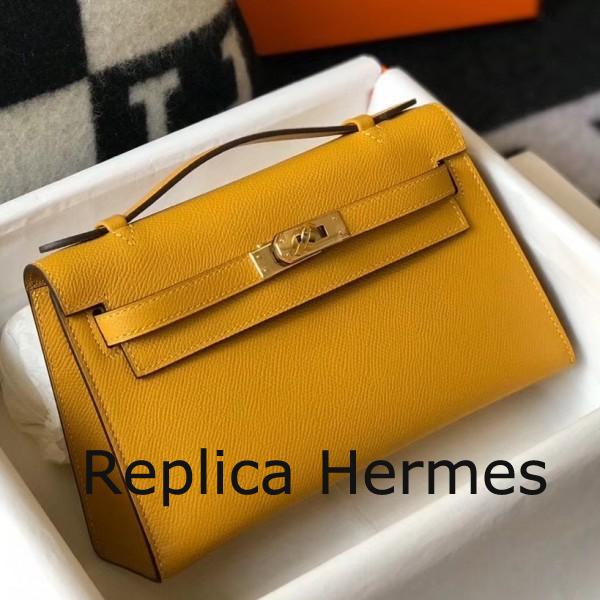 Top Knockoff Hermes Kelly Pochette Bag In Yellow Epsom Leather