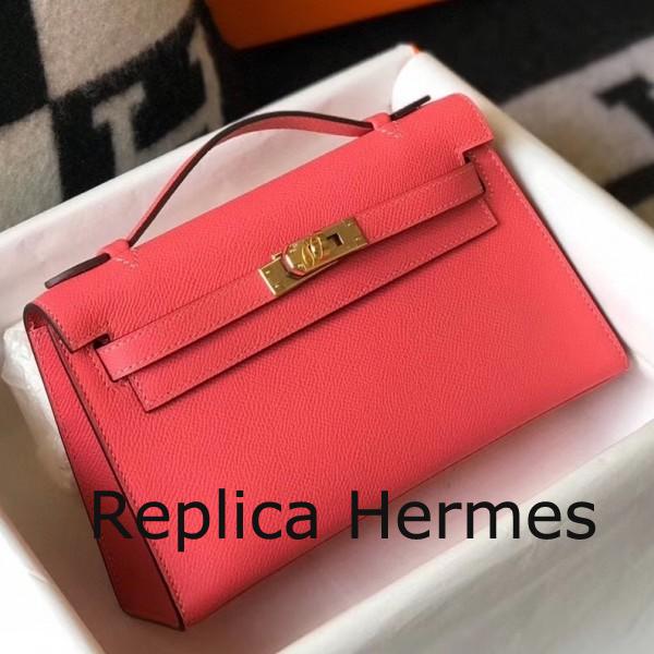 Cheap Replica Hermes Kelly Pochette Bag In Rose Lipstick Epsom Leather