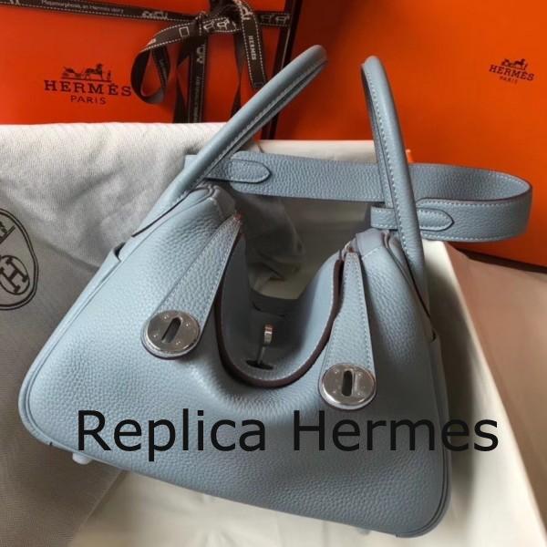 Fake Hermes Lindy 26cm Bag In Blue Lin Clemence With PHW