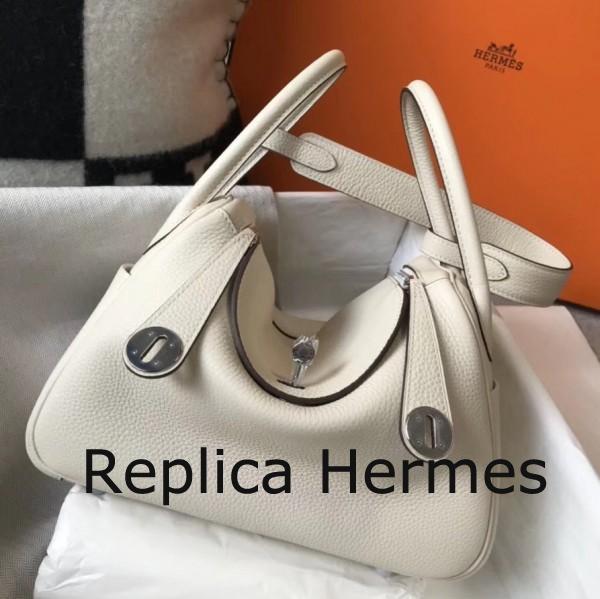 Replica Cheap Hermes Lindy 26cm Bag In White Clemence With PHW