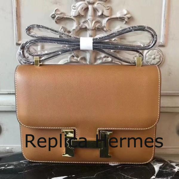 Replica AAA Hermes Brown Constance MM 24cm Epsom Leather Handbag