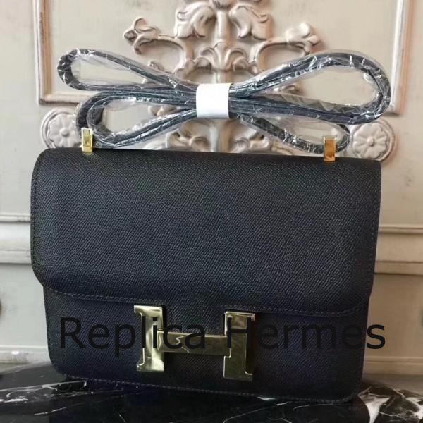 Hermes Black Constance MM 24cm Epsom Leather Handbag