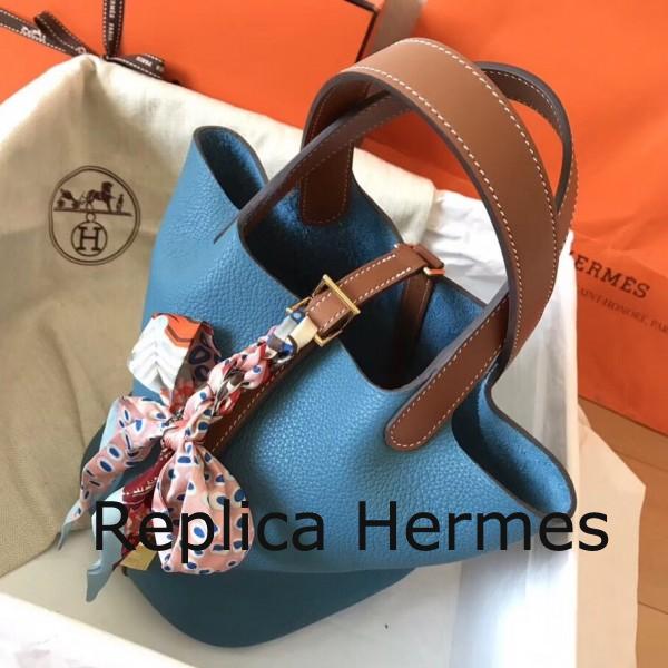 AAA Hermes Bicolor Picotin Lock PM 18cm Blue Jean Bag