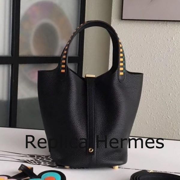 AAA Hermes Black Picotin Lock 18cm Bag With Braided Handles