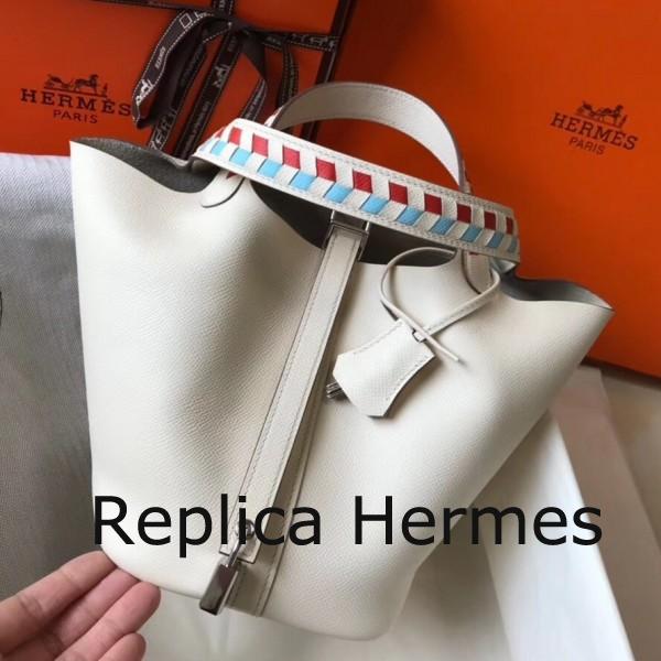 Replica Perfect Hermes White Picotin Lock 18 Bag With Braided Handles