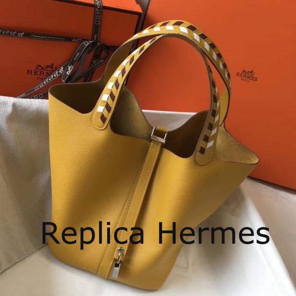 Hermes Yellow Picotin Lock 22 Bag With Braided Handles Replica