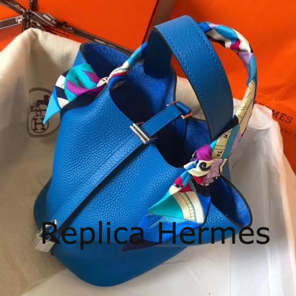 Hermes Blue Hydra Picotin Lock MM 22cm Handmade Bag