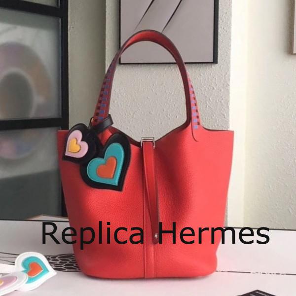 Imitation Hermes Red Picotin Lock 22cm Braided Handle Bag
