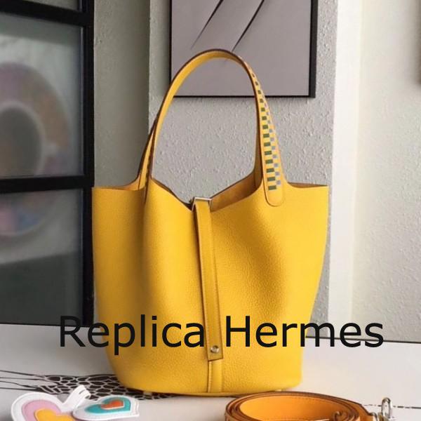 Designer Replica Hermes Yellow Picotin Lock 22cm Braided Handle Bag