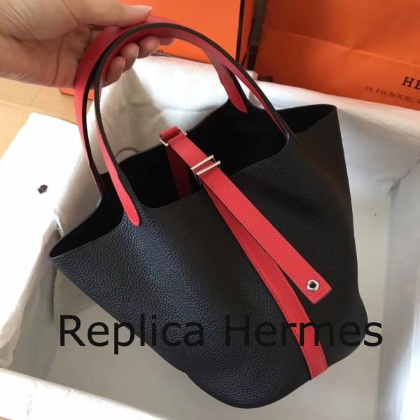 High Quality Imitation Hermes Bicolor Picotin Lock MM 22cm Black Bag