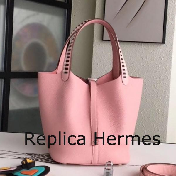 Designer Hermes Pink Picotin Lock 22cm Braided Handle Bag