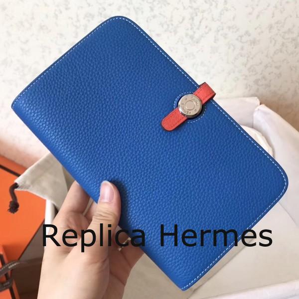 Copy Hermes Bicolor Dogon Duo Wallet In Blue/Piment Leather