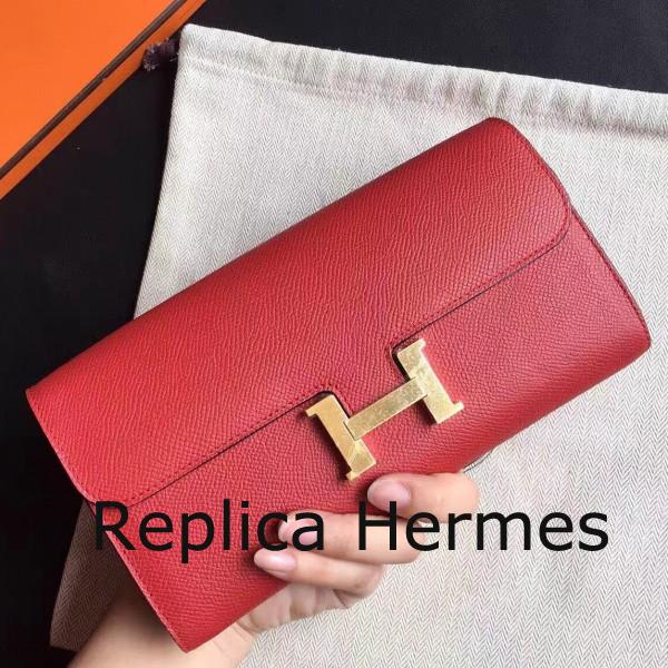 Hermes Red Epsom Constance Long Wallet