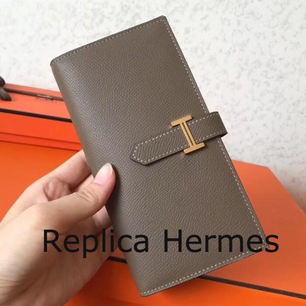 Fake Hermes Taupe Epsom Bearn Gusset Wallet