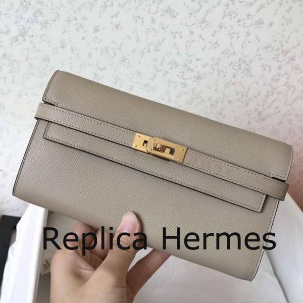 Replica Cheap Hermes Kelly Classic Long Wallet In Grey Epsom Leather