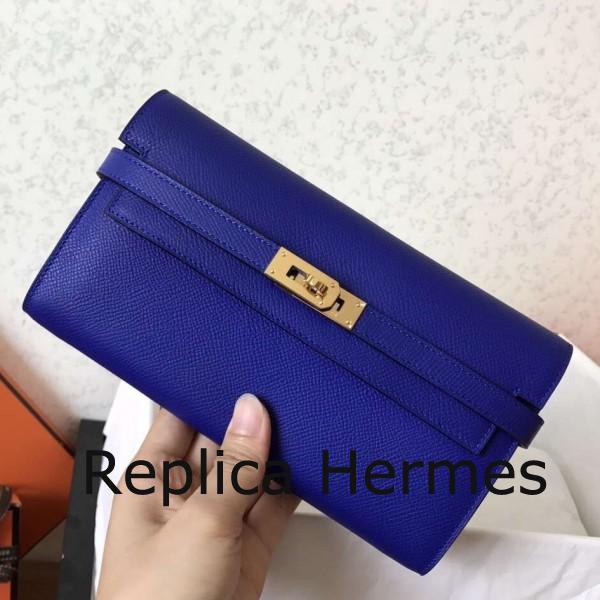 Hermes Kelly Classic Long Wallet In Blue Electric Epsom Leather