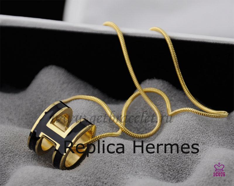 Perfect Hermes 3D Pop “H” Logo Snake Bone Black Necklace In Yellow Gold