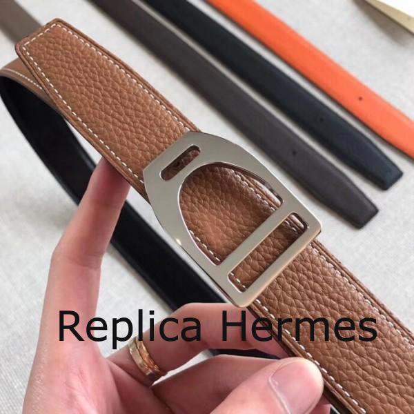Replica AAA Hermes Etrier Buckle Belt & Brown Clemence 32 MM Strap