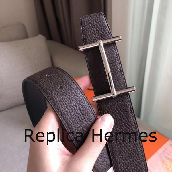 Hermes H D’Ancre Reversible Belt In Cafe/Noir Leather