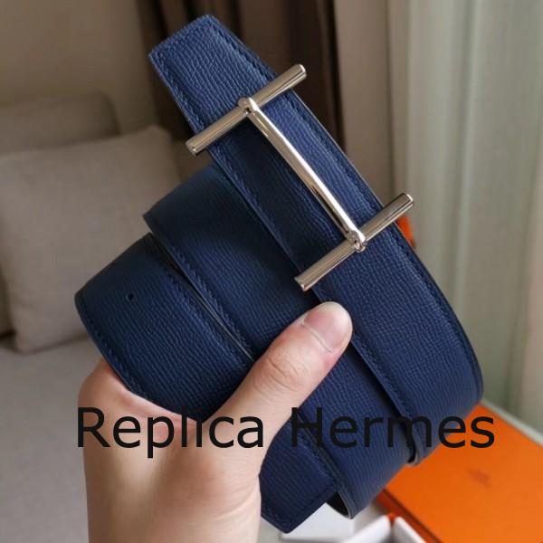 Hermes H D’Ancre Reversible Belt In Indigo/Black Epsom Leather Replica