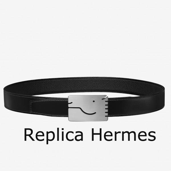 Imitation Hermes Black A Cheval Belt Buckle 32 MM Reversible Leather