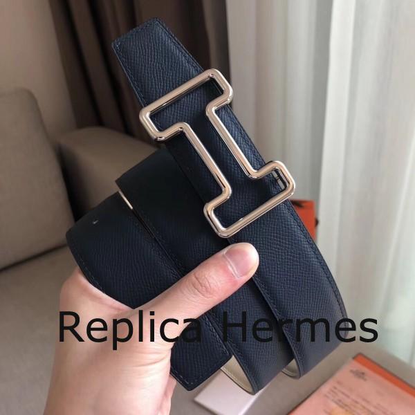Hermes Tonight 38MM Reversible Belt In Navy/White Epsom Leather