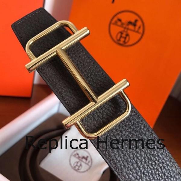 Fake Hermes Royal 38MM Reversible Belt In Cafe Clemence Leather