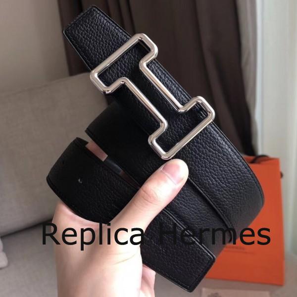Imitation Hermes Tonight 38MM Reversible Belt In Black Clemence Leather