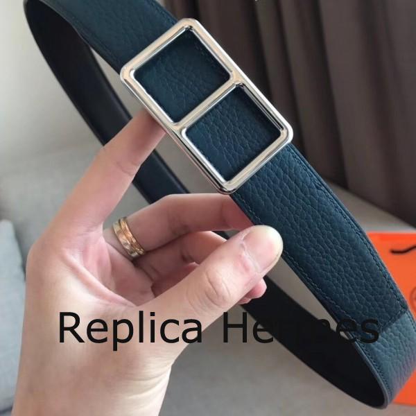 Imitation Hermes Officier Reversible 38mm Belt In Blue Clemence Leather