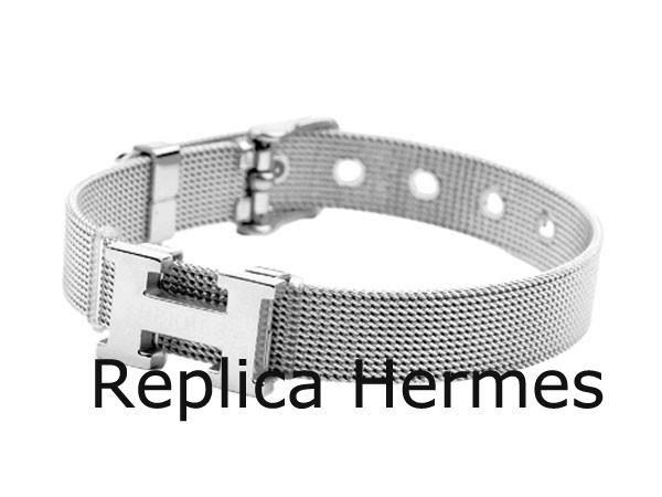 High End Hermes H Logo Adjustable Band Bracelet White Gold