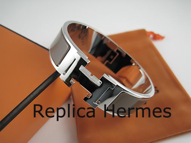Hermes Brown Enamel Clic H Bracelet Narrow Width (18mm) In Silver Replica