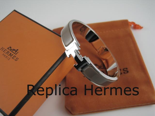 Hermes Gray Enamel Clic H Bracelet Narrow Width (12mm) In Silver Replica