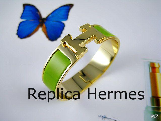 Best Quality Hermes Green Enamel Clic H Bracelet Narrow Width (18mm) In Gold