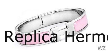 Fashion Hermes Peach Enamel Clic H Bracelet Narrow Width (12mm) In Silver