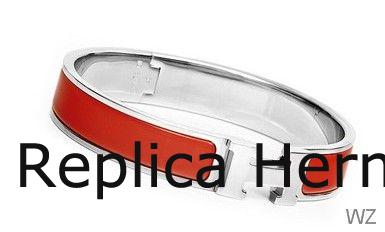 Hermes Red Enamel Clic H Bracelet Narrow Width (12mm) In Silver Replica