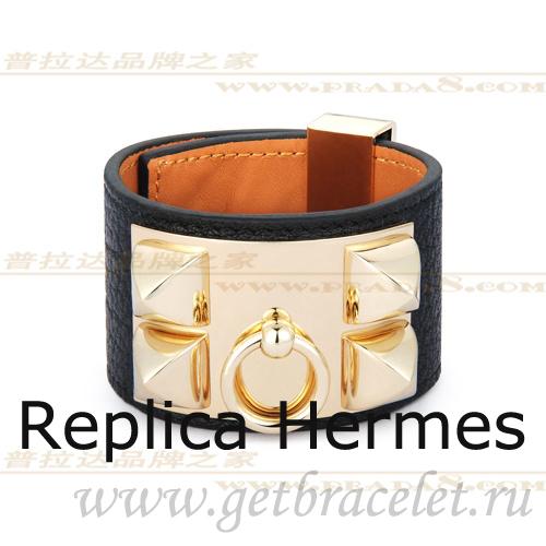 Hermes Collier De Chien Bracelet Black With Gold