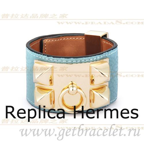 Hermes Collier De Chien Bracelet Blue With Gold