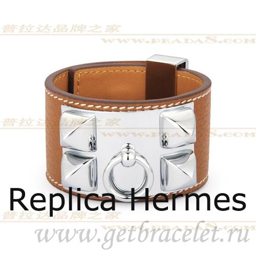 Hermes Collier De Chien Bracelet Chestnut With Silver