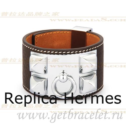 Hermes Collier De Chien Bracelet Coffee With Gold Replica