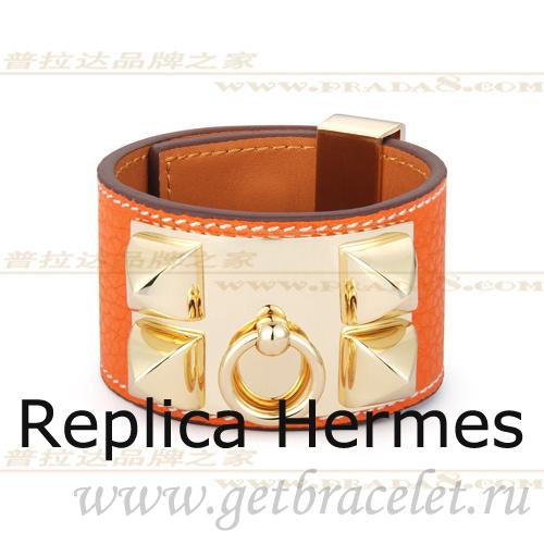 Knockoff Luxury Hermes Collier De Chien Bracelet Orange With Gold