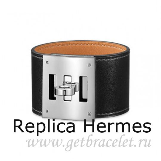 Hermes Kelly Dog Bracelet Black With Silver