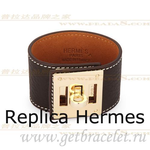 Copy Hermes Kelly Dog Bracelet Brown With Gold