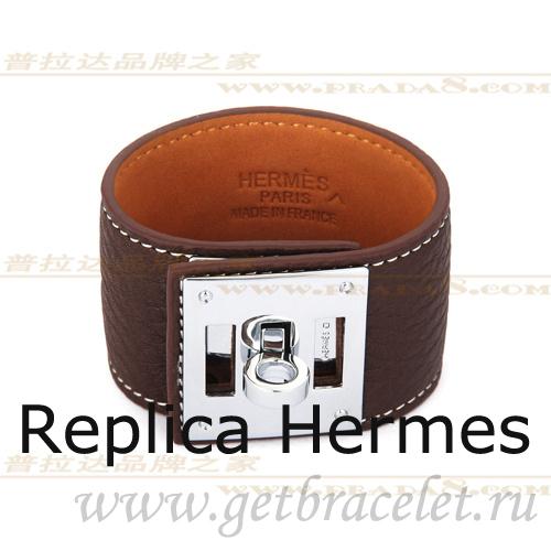 Cheap Replica Hermes Kelly Dog Bracelet Brown With Silver
