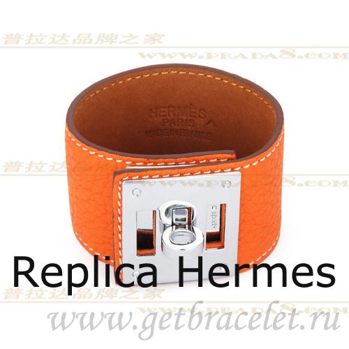 Replica Cheap Hermes Kelly Dog Bracelet Orange With Silver