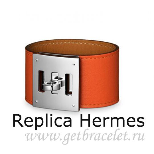 Copy High Quality Hermes Kelly Dog Bracelet Orange With Silver