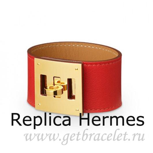 Imitation Hermes Kelly Dog Bracelet Red With Gold