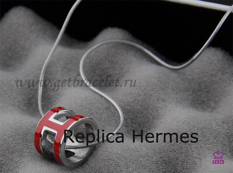 Hermes 3D Pop “H” Logo Snake Bone Red Necklace In White Gold