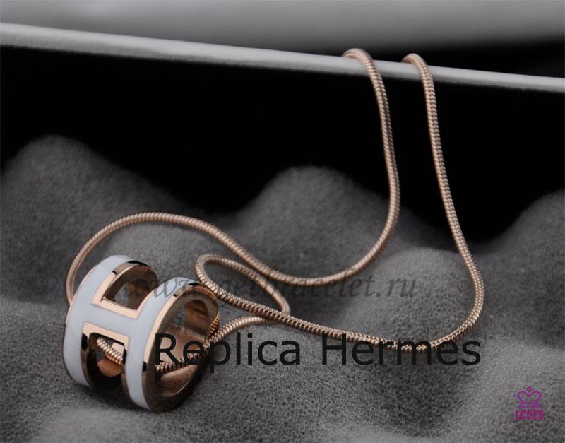 Luxury Hermes 3D Pop “H” Logo Snake Bone White Necklace In Pink Gold