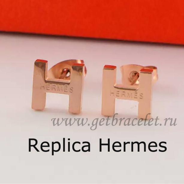 Hermes H Earrings In Pink Gold